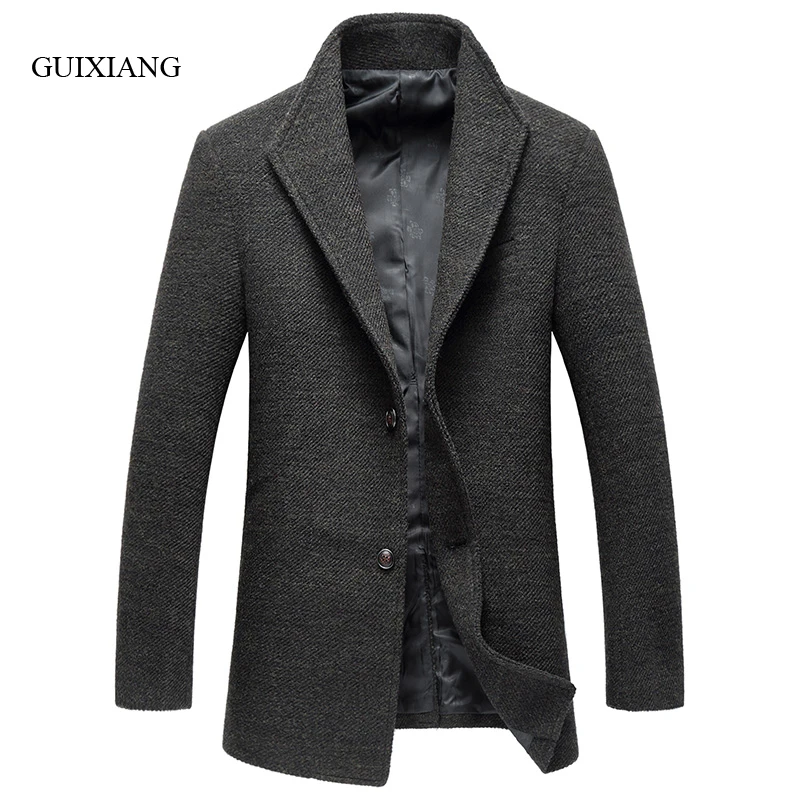 2017 new arrival style men boutique woolen coat business casual single button men s solid stand