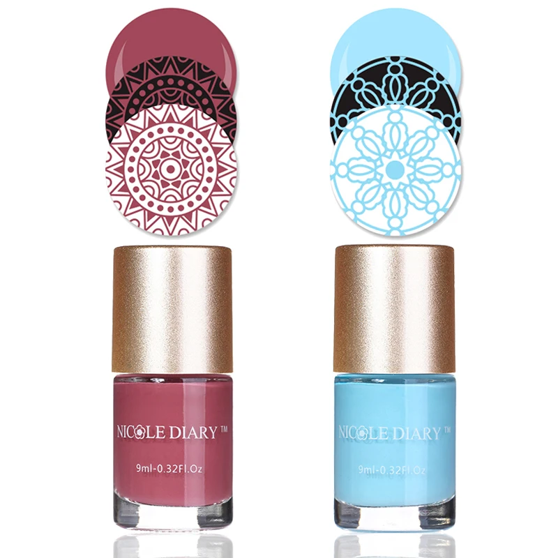 

2 Bottles Red Blue Gold Silver Stamping Polish Set 9ml Black White Nail Art Varnish Nail Plate Printing Polishes Kit