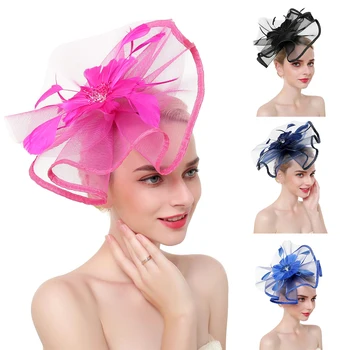 

Elegant Girls Lady Wedding Hair Accessories Clip Gifts Mesh Veil Feather Hat Hairpin Party Headwear Headband Fascinator