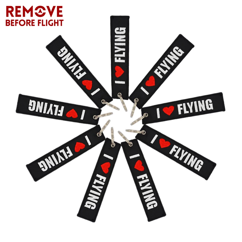 Remove Before Flight OEM Keychain Jewelry Safety Label Embroidery I LOVE FLYING Key Ring Chain for Aviation Gifts Luggage TagS 1