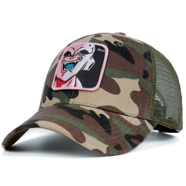 Majin Buu сетчатая Кепка Dragon Ball Snapback хлопковая бейсбольная кепка для мужчин и женщин хип-хоп кепка для дальнобойщика, летняя кепка, Прямая поставка - Цвет: Камуфляж