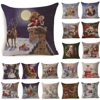 

1Pcs 43*43cm Christmas Santa Claus Pattern Cotton Linen Throw Pillow Cushion Cover Car Home Sofa Decorative Pillowcase 40468