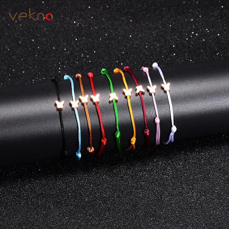 VEKNO Golden Butterfly Thin Red Thread Charm Bracelets Mulcolor String
