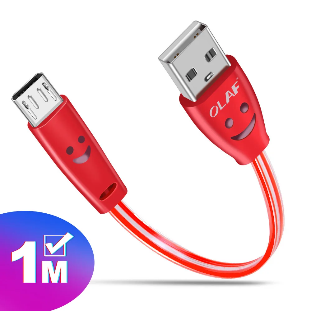 Micro USB кабель улыбающееся лицо светящийся светодиодный светильник Быстрая зарядка USB кабель для передачи данных для samsung iPhone мобильный телефон usb кабели для зарядки - Цвет: Red