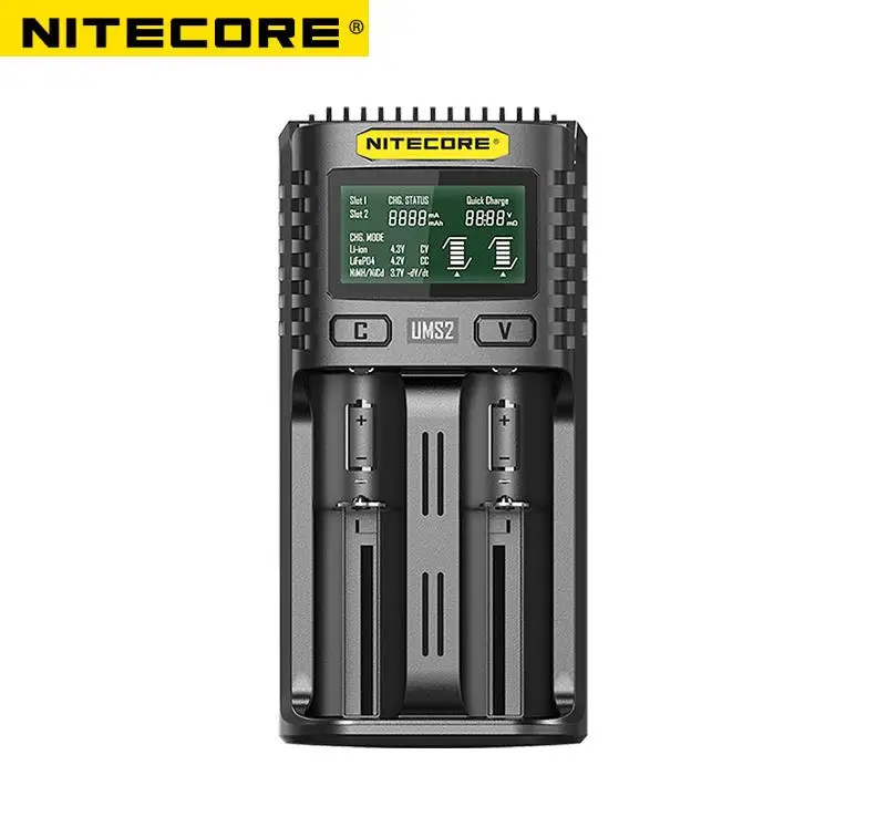 Nitecore UM2 USB Двухслотовое QC зарядное устройство интеллектуальная схема глобальная страховка Li-Ion AA 18650 20700 26500 26650 зарядное устройство