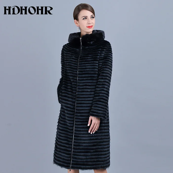 HDHOHR, Высококачественное натуральное меховое пальто для женщин, натуральный мех норки, пальто с хорошим пухом, Двусторонняя одежда, теплая женская меховая куртка - Цвет: Тёмно-синий