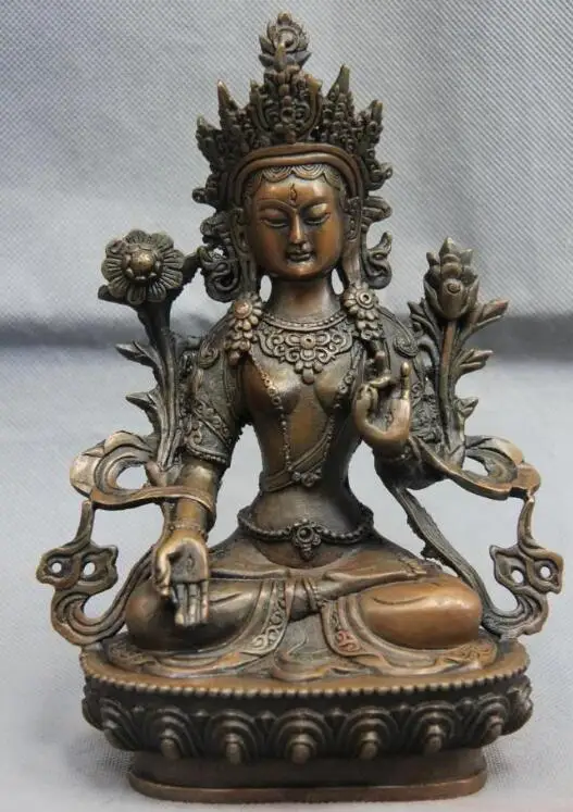 

S7277 Copper Bronze White Tara Guan Yin Kwan-yin Boddhisattva Goddess Buddha Statue D0318