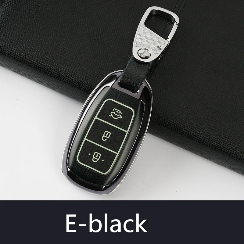 Светящийся автомобильный чехол для дистанционного ключа для hyundai i30 Ix35 KONA Encino Solaris Azera грандиозный Ig Accent Santa Fe Palisade прочный - Название цвета: E-Black