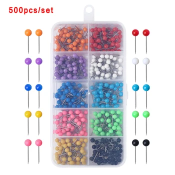 

500Pcs/Set Map Tacks Push Pins Plastic Head with Steel Point, 4mm 11mm Cork Board Safety Colored Thumbtack Office School Supply