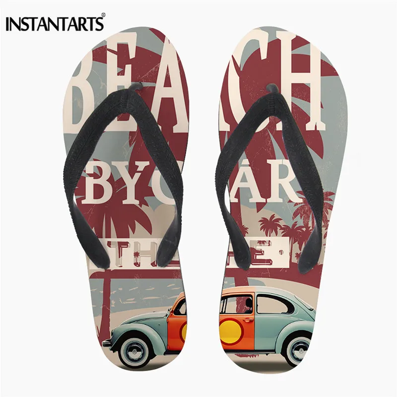 

INSTANTARTS Vintage Car Printed Non Slip Flip Flops Men's Summer Rubber Slippers Male Comfort Beach Water Flipflops for Boys Man