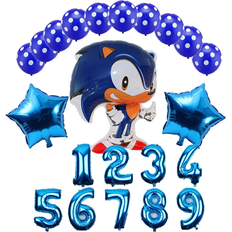 14 шт./лот sega Sonic Ёжик супер герой двухсторонний фольгированный шар мальчик девочка день рождения номер 1-9 Воздушные шары Декор