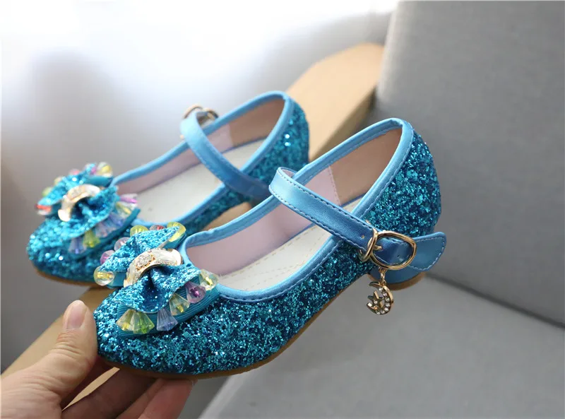 Mudipanda/обувь на высоком каблуке для девочек, новинка года, летняя обувь с блестками, обувь принцессы для девочек, обувь для студентов, обувь для детей, enfant - Цвет: Blue