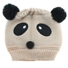 Модный Зимний вязаный, для новорожденных шапки для девочек и мальчиков, Шерстяная кепка с пандой, детская шапочка, вязаная крючком теплая детская шапочка