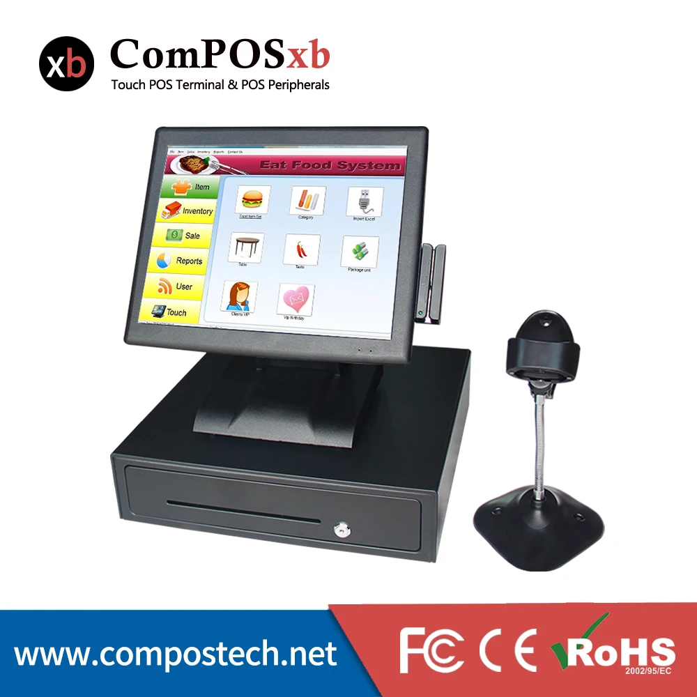 

Free Shipping High Quanlity Pos Machine/ Cash Register/POS System All-in-one Touchscreen 15" For Small Business