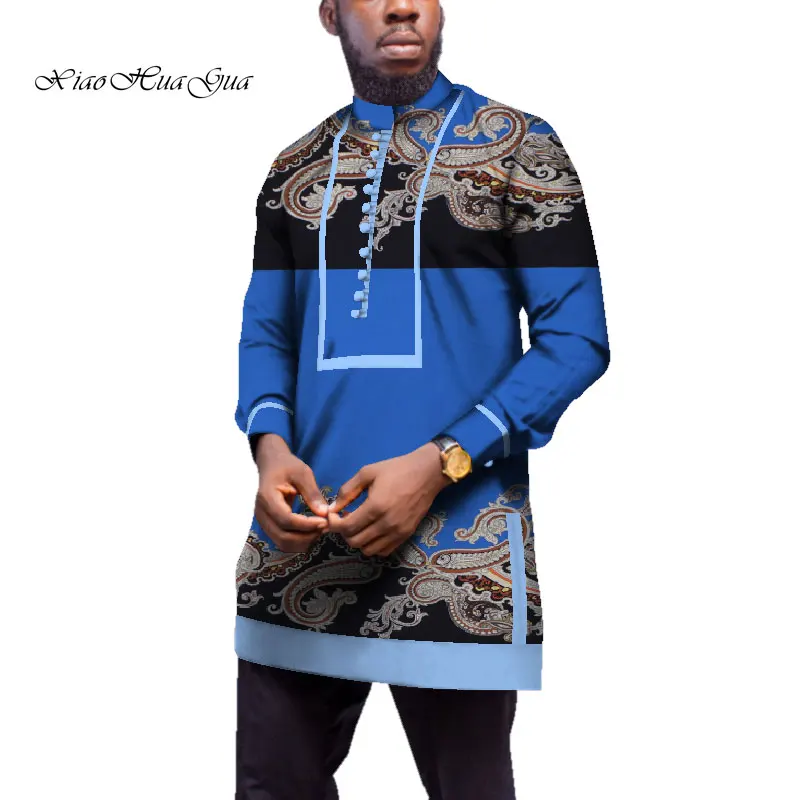 Мужская рубашка с длинными рукавами, традиционная африканская одежда, Bazin Riche, топы, мужская повседневная длинная рубашка с принтом в африканском стиле, пальто WYN539 - Цвет: 16
