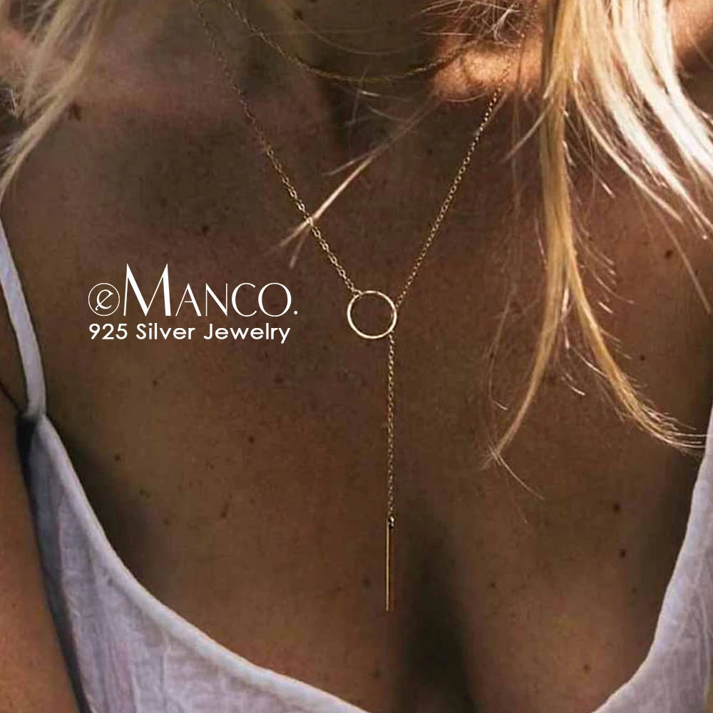 

e-Manco 925 Sterling Silver Long Pendant Stick Simple Necklace Minimalist & Romantic Stylish Fine Jewelry Gifts For Women