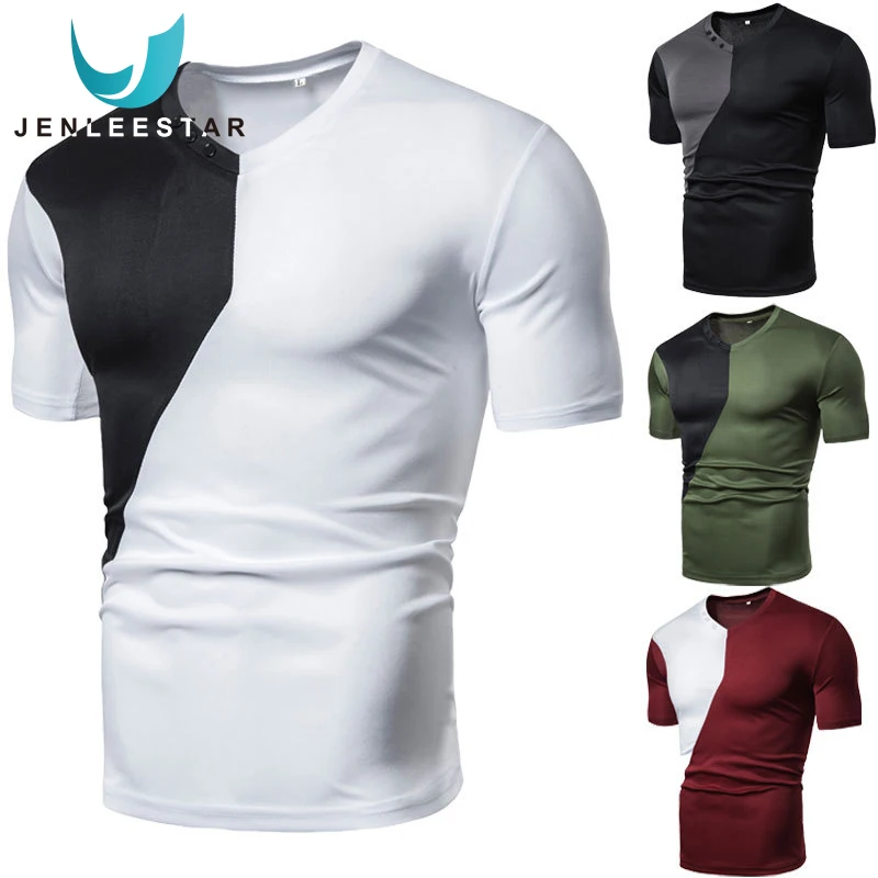 

Summer 2019 Men Gym Fitness Shirt Running Wear Workout Patchwork Anti-sweat Sportswear Breathable High Elasticity Casual T-shirt