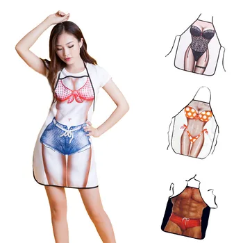 

Fashion 1Pc Funny Novelty Sexy Waterproof Naked Men Women Bikini Apron Cooking Aprons For Kitchen Cooking 4 Types