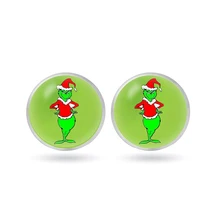 Новые серьги-гвоздики Grinch, стеклянные круглые серьги в виде животных, ювелирные изделия Grinch в стиле аниме, рождественский подарок для детей, Мстители;