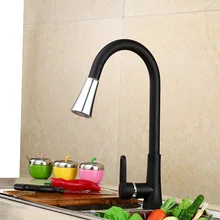 Латунь водопроводной воды кухонный кран аксессуары с распылителем робине кухни pull out вниз черная холодная и горячая смесители раковины ICD60080