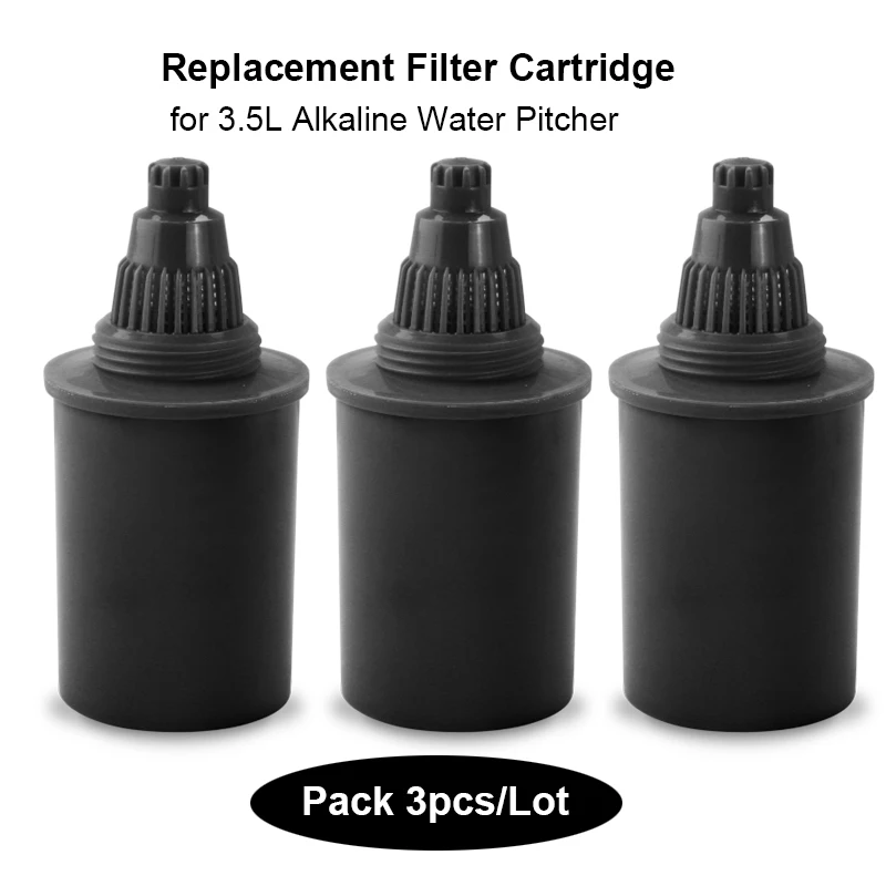 

3 Pieces Black Alkaline Water Filter Replacement Cartridge for 3.5L Wellblue Alkaline Water Filter Pitcher Water Jug