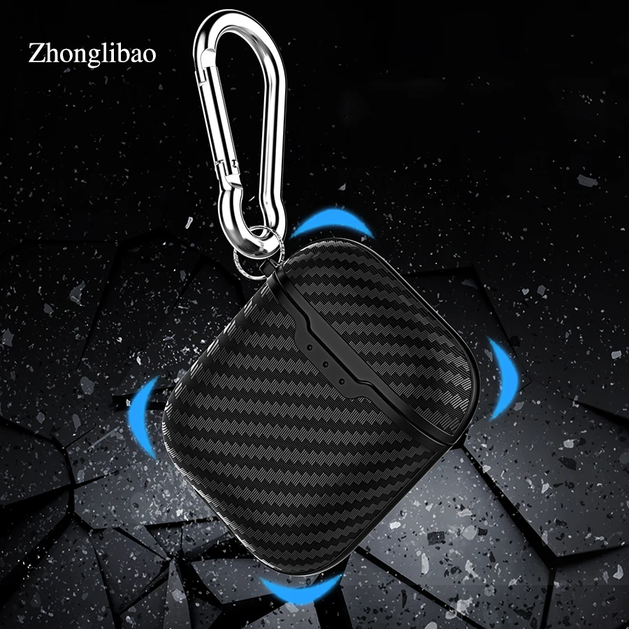 

Soft Carbon Fiber Texture Silicone Case for Apple Airpods Hang Buckle Protector Cover Pouch for Air Pods Earphone Charger Box