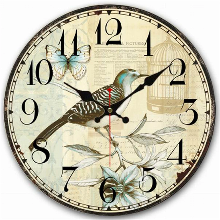 

Beautiful Scenery Clock Birds Design Fashion Silent Living Study Office Kitchen Home Decor Art Large Wall Clocks No Sound