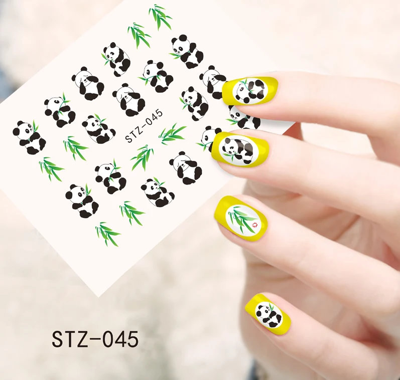 

1pc Cute Animal Panda with Bamboo Nail Stickers Water Transfer French Tips Wraps Decals on nails Decorations SASTZ045