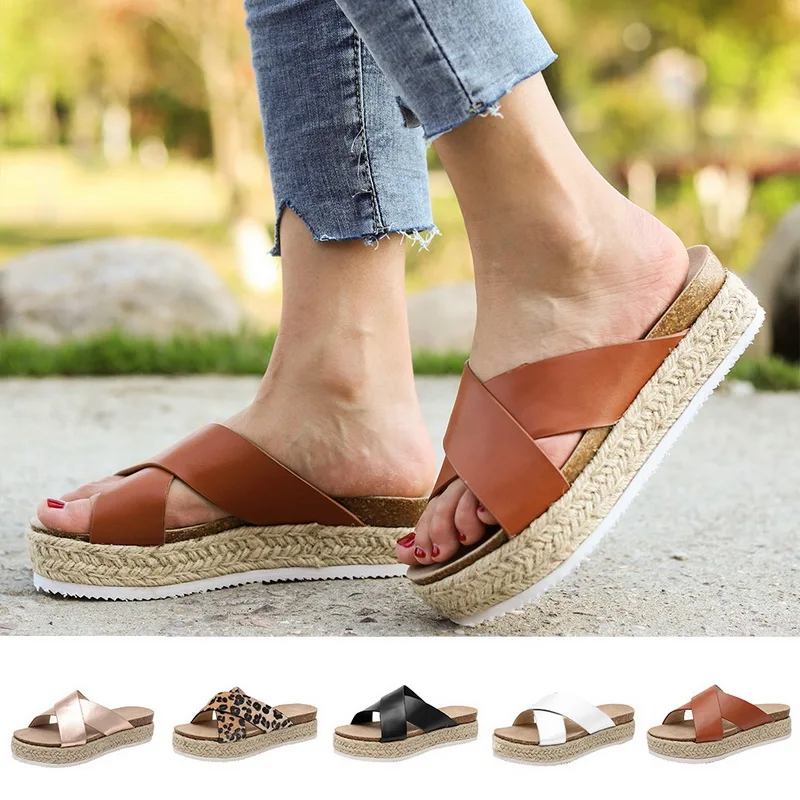 

Summer Women Slippers Slides Platform Thick Bottom Flip Flops Flat Sandals Beach Leopard Shoes