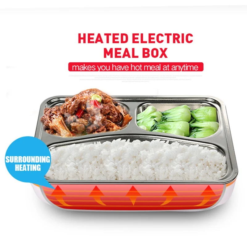 Электрический Ланч-бокс с тепловым нагревателем пищи, портативный со съемным контейнером из нержавеющей стали, столовые приборы, Ланчбокс