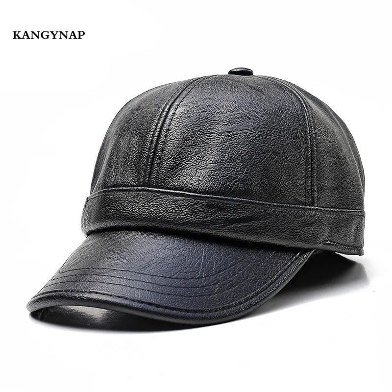 

[KAGYNAP] Brand Fashion Autumn Winter PU Baseball Cap Mens Warm Protect The Ear Dad Hat Solid Color Simple Men Snapback Caps