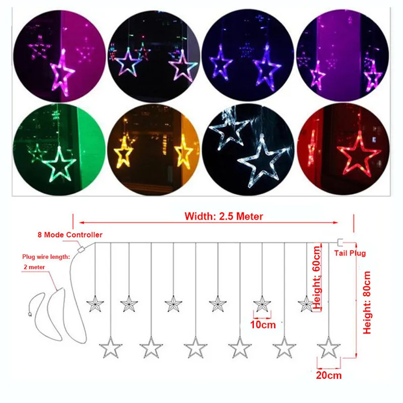 2,5 м 138 светодиодов занавески 12 звезд светодиодные гирлянды AC220V 110V рождественское романтическое освещение для праздника свадебные вечерние гирлянды