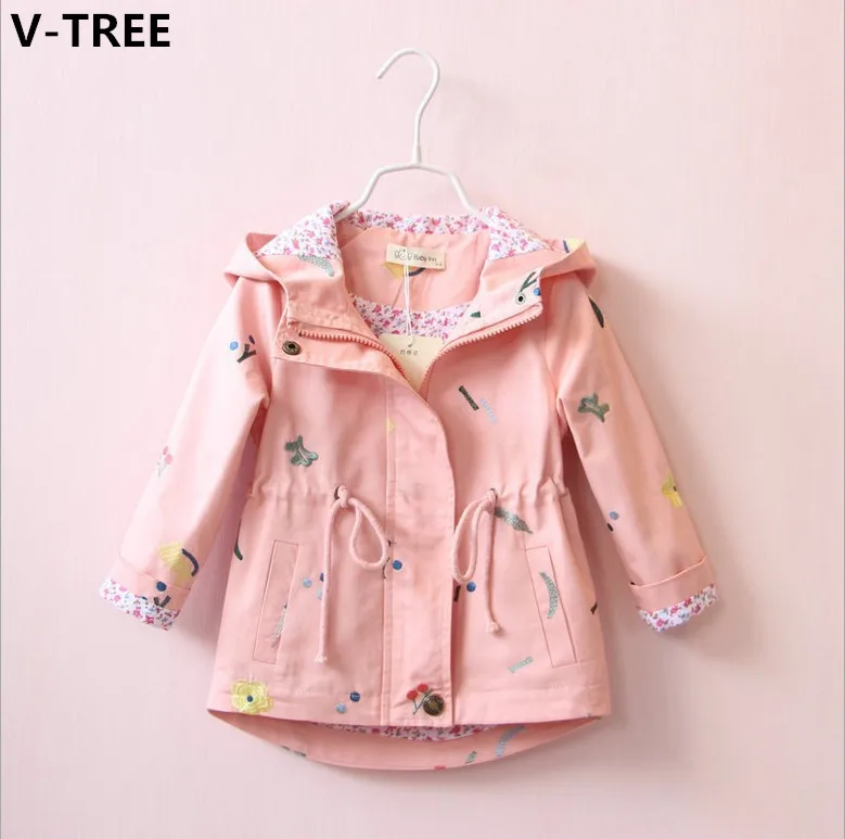 

Girls Casual Windbreakers Spring Baby Girl Cotton Jackets Children Flower Embroidery Coats Toddlers Outerwears Overcoats
