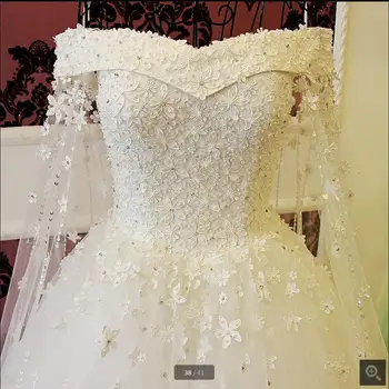 

Beaded Lace Appliques pearls plus size ball gown Wedding Dresses 2016 real picture custom made bridal gowns