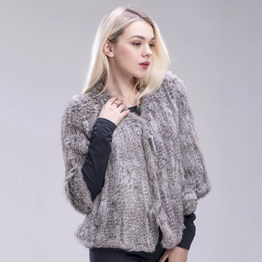 Fxfurs из натуральной натуральный женские вязаные кроличий мех пальто модное