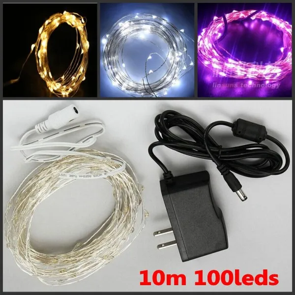

DC 12V 10m 100 LED string silver Wire fairy Light + 12v 1A Power supply for Holiday party/Christmas/Wedding decoration kits