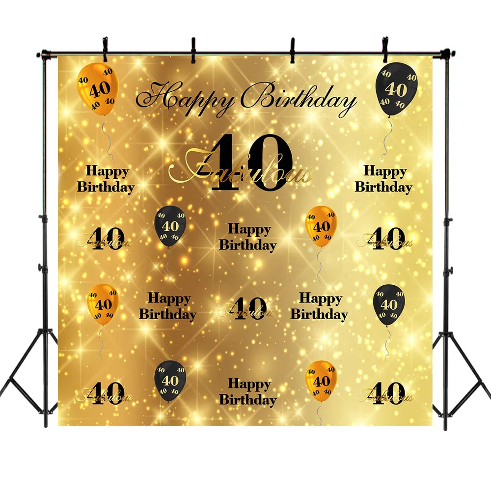 

Happy 40th Birthday Backdrop Gold Black Balloon Repeat Steps Photo Background Gold Glitter Bokeh Shiny Photography Backdrops