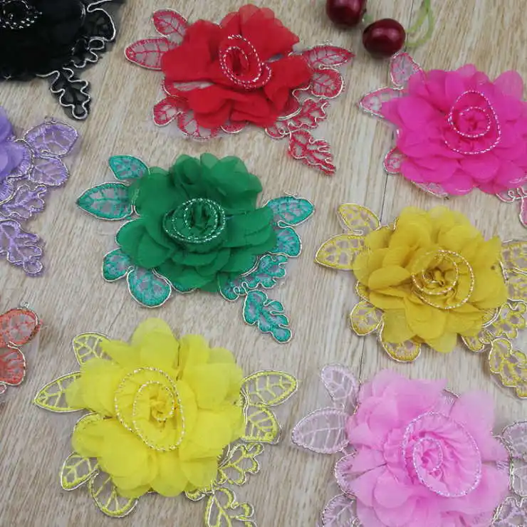 

5pcs/lot Large Chiffon Flower 3D Applique DIY Patches Fabric Sewing Craft Vintage Wedding Dress
