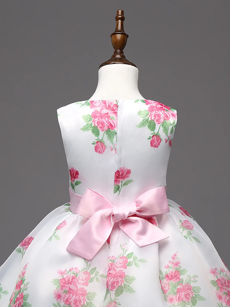 Весенние платья принцессы для девочек; розовые Бальные платья с розами; свадебное платье с цветочным принтом; Ropa de ninas vestidos princesa