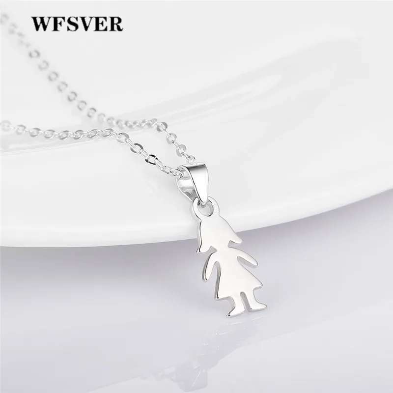 

WFSVER Korea Style 925 Sterling Silver Boy Girl Shape Pendant Necklace For Women Personality Pendant Necklace Fine Jewelry