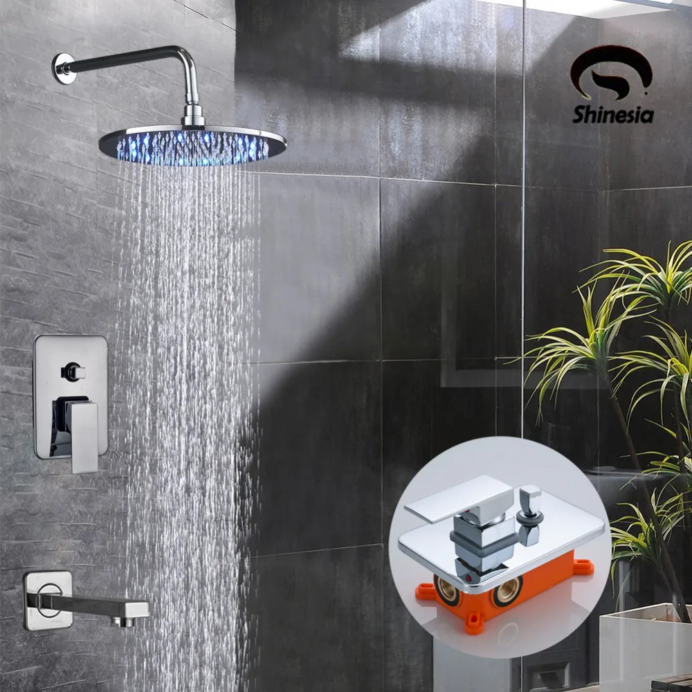 

LED Light 8"/10"/12" Shower Faucet Mixer Sets Wall Mounted Concealed Bath Shower Mixer Tap Chrome Hot&Cold Water Tap