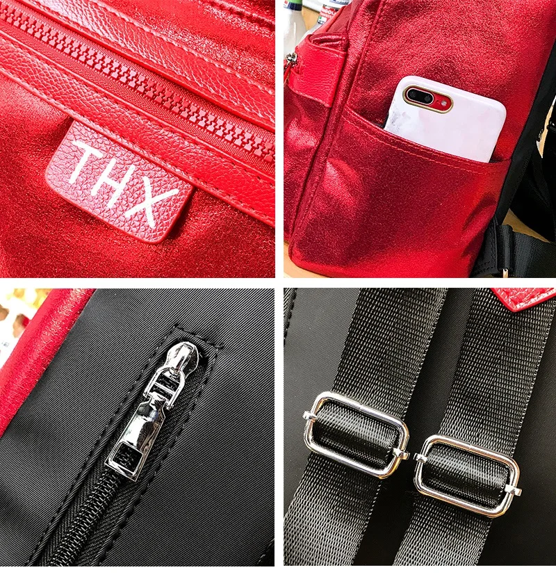 Fashion Glitter Women Backpack big capacity  PU Leather Teenage Girls School Bag Large Female backpacks for travelling red black (19)