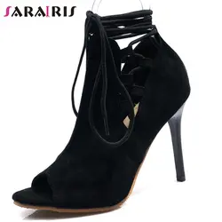 SARAIRIS/2019, большие размеры 34-48, Брендовая женская обувь для вечеринок, пикантные Летние босоножки на тонком высоком каблуке с ремешком на