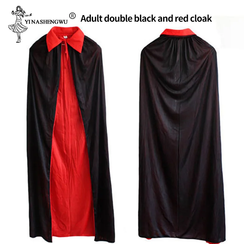 Костюм на Хэллоуин черная, красная вампирская накидка Дракула дьявола с капюшоном, маскарадный костюм, двусторонняя накидка для детей