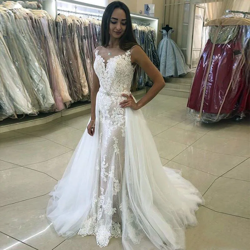 

Vestido De Noiva Curto Boho Wedding Dress With Moved Skirt Bridal Gowns Robe De Mariee Mermaid Tulle Wedding Dresses Custom Made