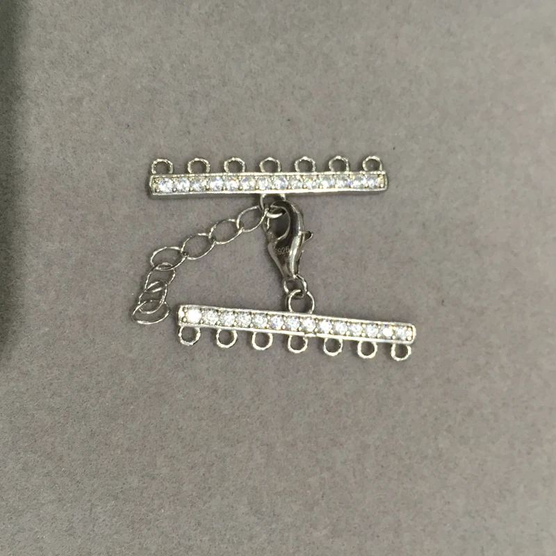 

7 layers Lobster Clasp connectors of bracelet or necklace multi layer solid silver with cubic zircon DIY adjustable