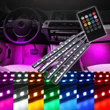 4 шт. 12 В RGB Беспроводной дистанционного Музыка Управление 9 LED авто интерьер этаж Декоративные Атмосфера лампы светодиодные полосы стайлинга автомобилей