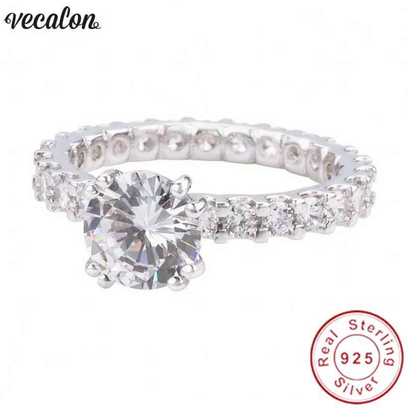 

Vecalon Solitaire ring Real 100% 925 Sterling Silver Full AAAAA Cz Engagement wedding band rings For women men Finger Jewelry