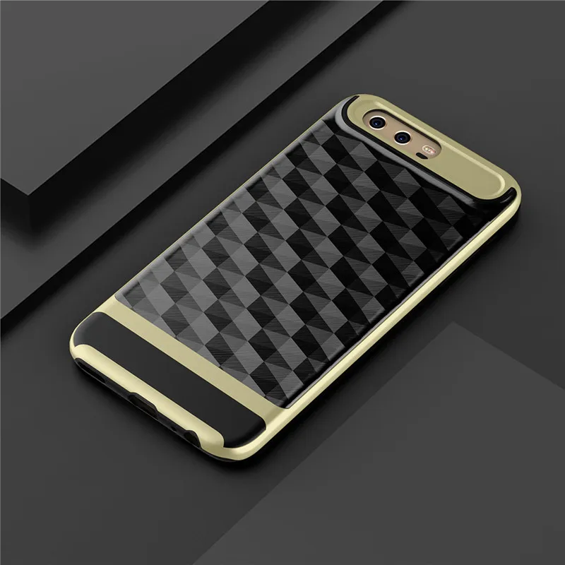 Luxury Geometric Brushed PC + TPU Hybrid Shockproof Rugged Armor Phone Back Case For HUAWEI P10 Plus/ / Lite Matte Cover |