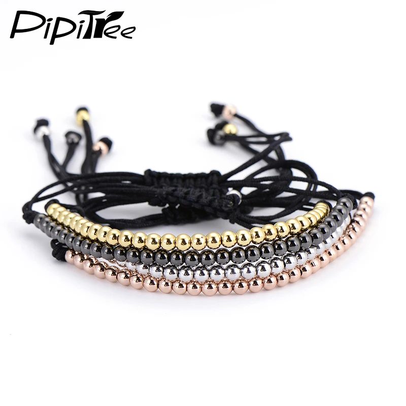 

Pipitree Brand Men Bracelet Bracelet Macrame Fashion Gold Color 4MM Beads Braiding Jewerlry 10pcs/Lot Wholesale